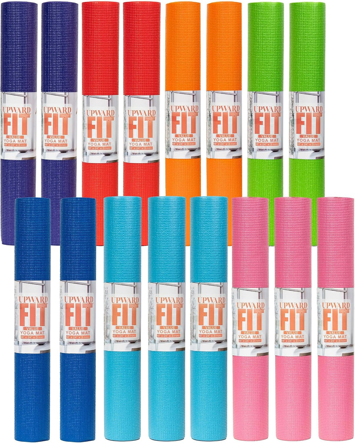 Value 3mm Bulk Yoga Mats, 12 or 16 Pack, 68x24in