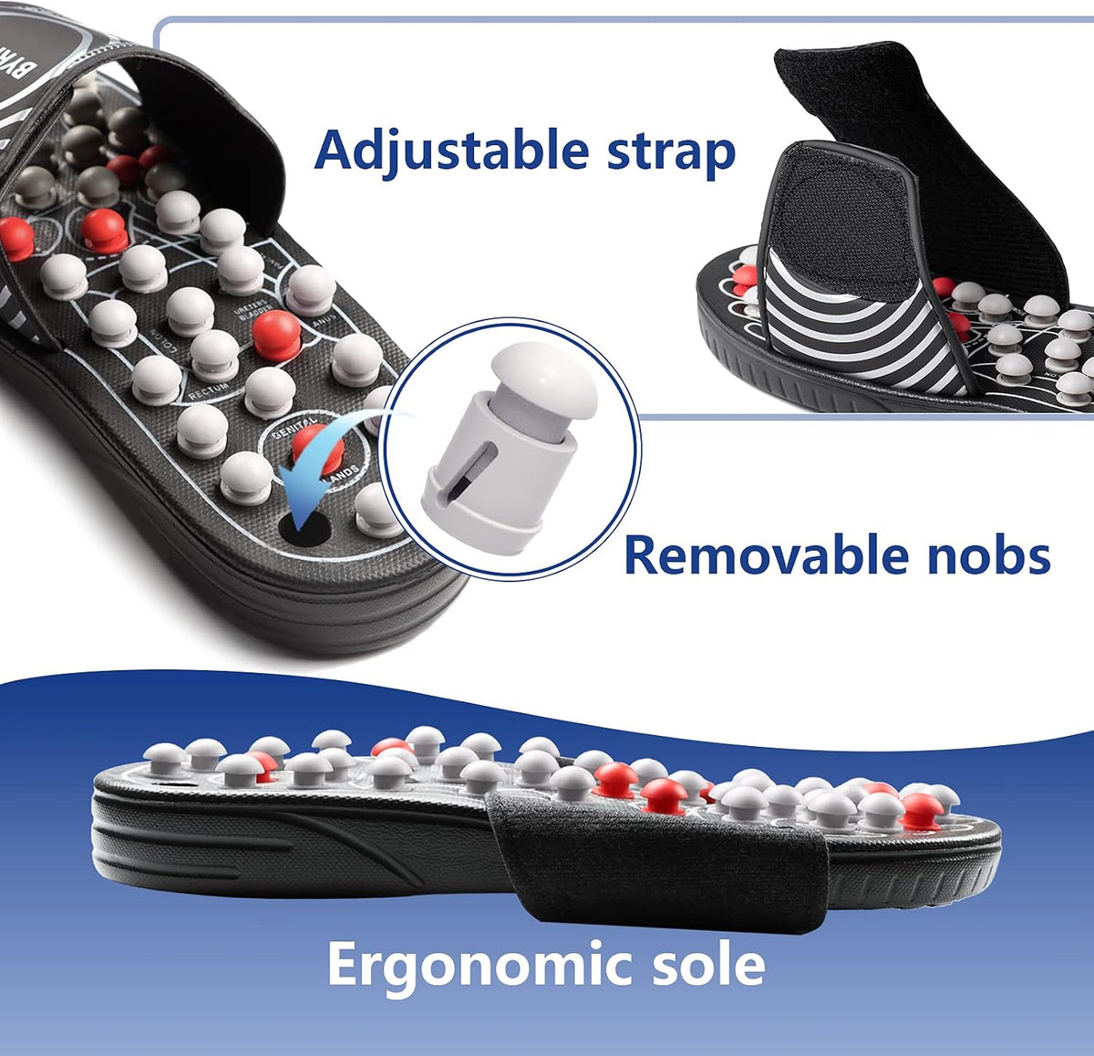 Acupressure Foot Massage Mat, Reflexology Tools, Spiky Ball Roller Therapy Sandals Shoes Slippers, Relief Muscle Fatigue, Sciatica, Heel, Lower Back Pain (03L)