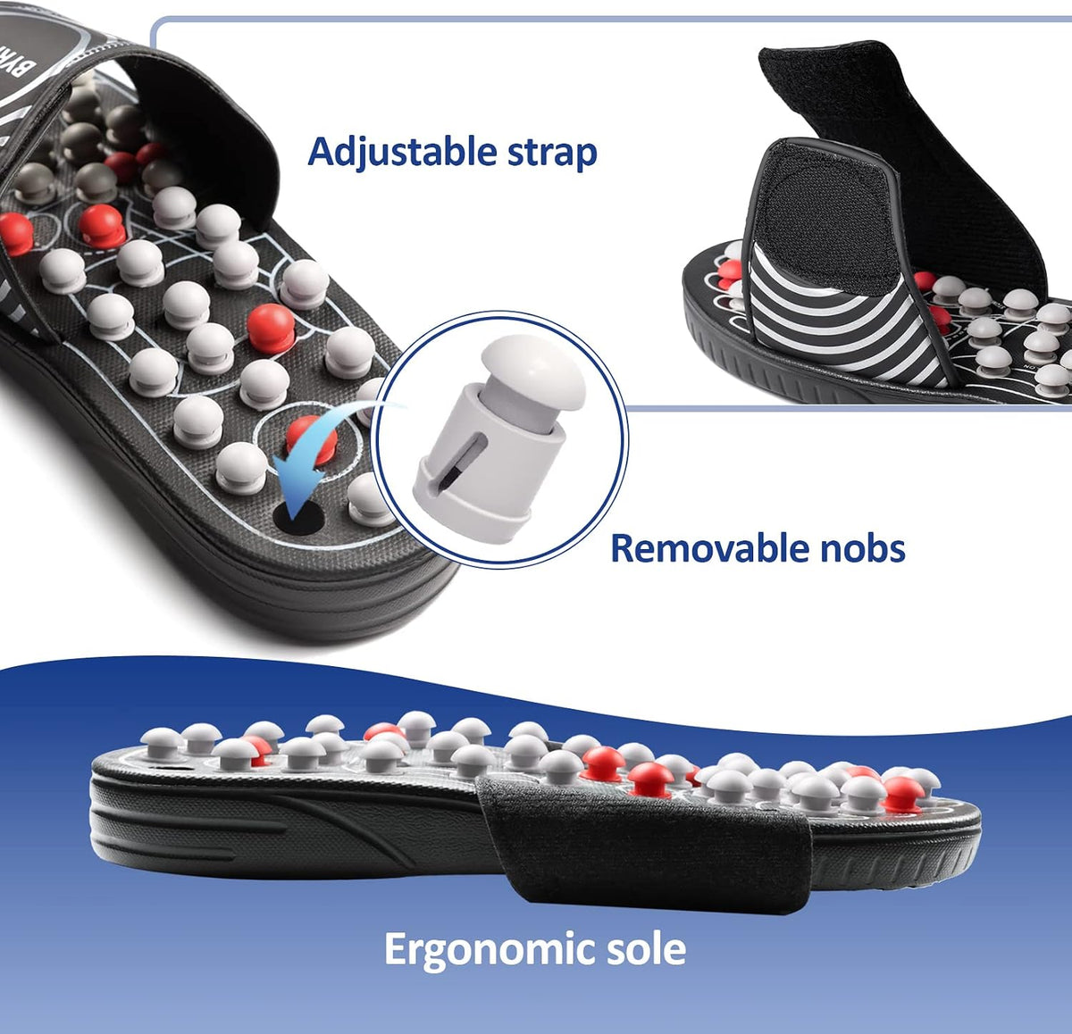 Acupressure Foot Massage Mat, Reflexology Tools, Spiky Ball Roller Therapy Sandals Shoes Slippers, Relief Muscle Fatigue, Sciatica, Heel, Lower Back Pain (03L)