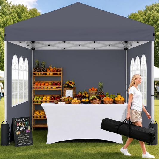 10x10 Pop Up Canopy Tent with Sidewall, Commercial, Grey