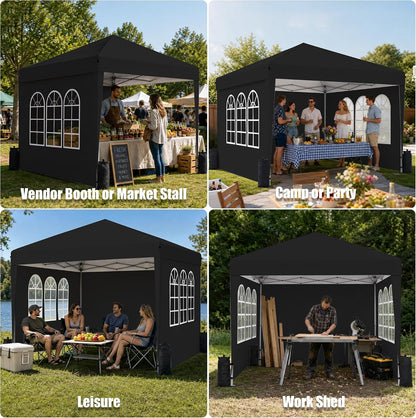 10x10 Pop Up Canopy Tent with Sidewall, Commercial, Grey