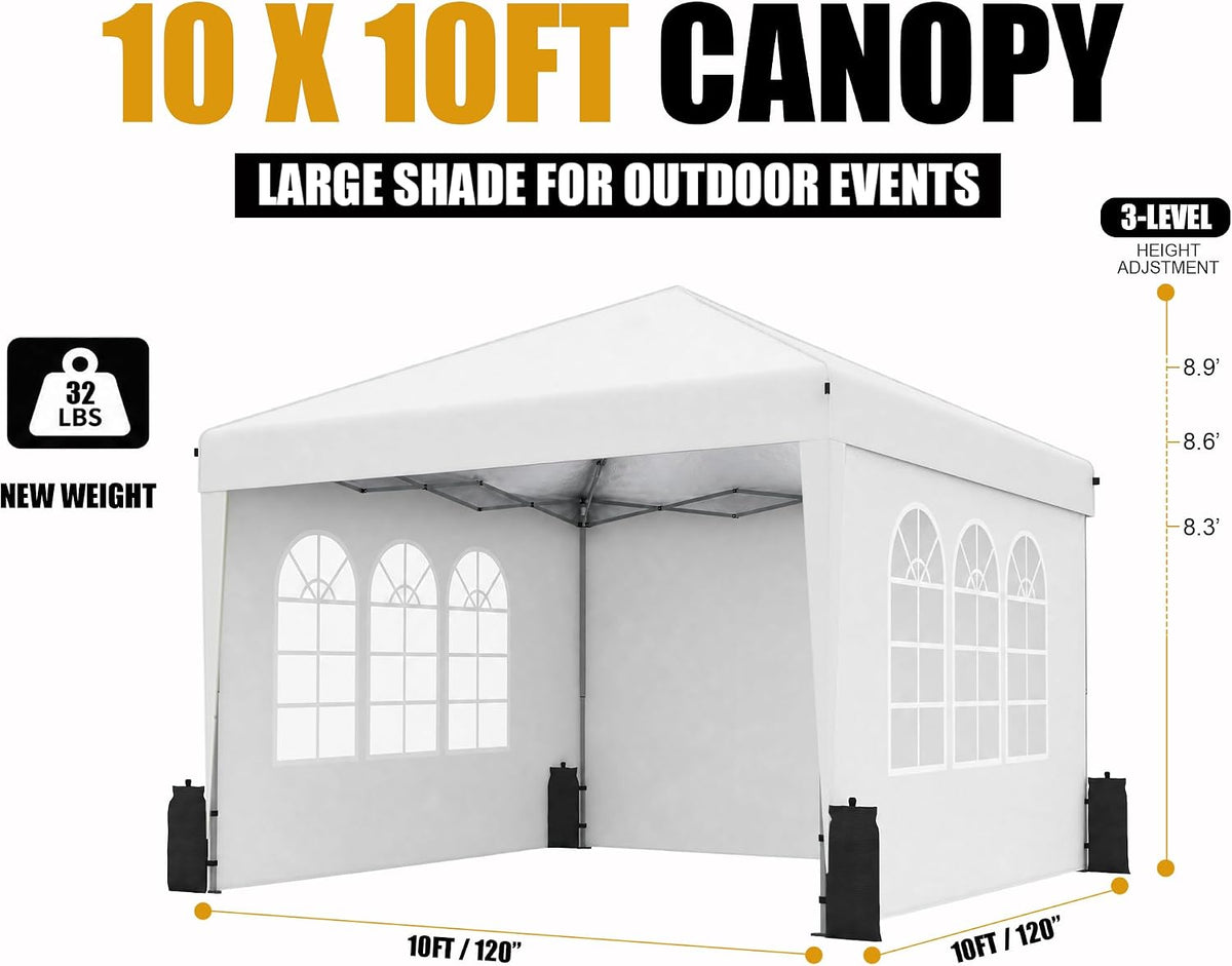 10x10 Pop Up Canopy Tent with Sidewall, Commercial, Grey