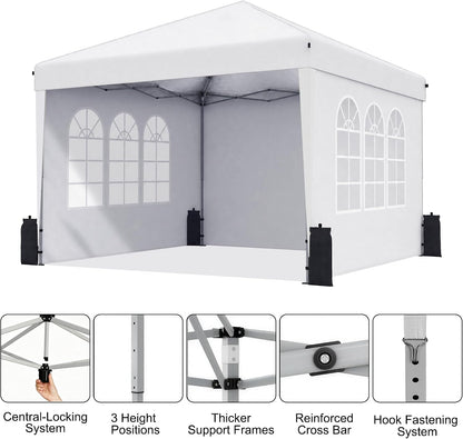 10x10 Pop Up Canopy Tent with Sidewall, Commercial, Grey