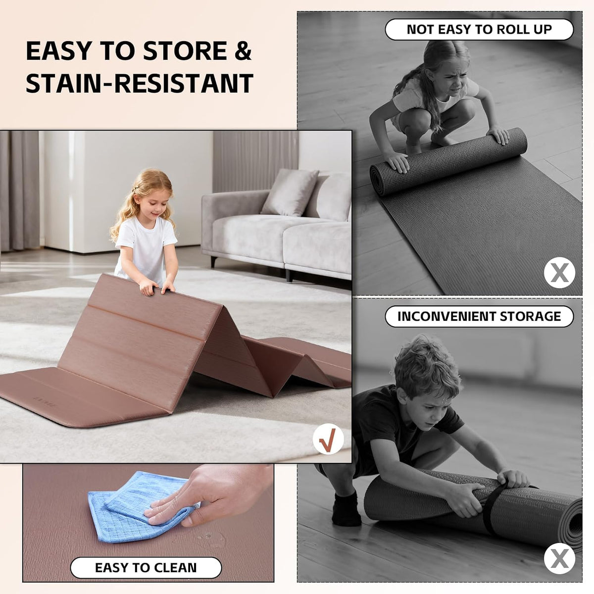 Foldable Yoga Mat Thick, 76"x26"x0.4" Extra Long, 10mm Exercise Mat