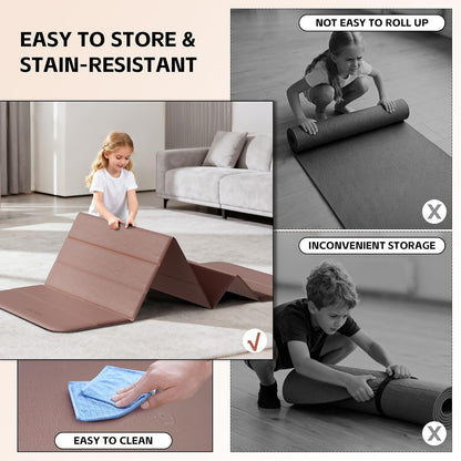 Foldable Yoga Mat Thick, 76"x26"x0.4" Extra Long, 10mm Exercise Mat