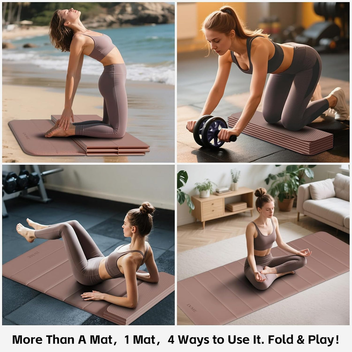 Foldable Yoga Mat Thick, 76"x26"x0.4" Extra Long, 10mm Exercise Mat
