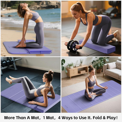 Foldable Yoga Mat Thick, 76"x26"x0.4" Extra Long, 10mm Exercise Mat