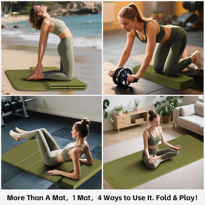 Foldable Yoga Mat Thick, 76"x26"x0.4" Extra Long, 10mm Exercise Mat
