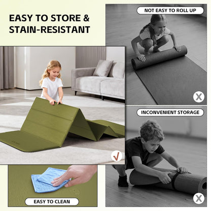 Foldable Yoga Mat Thick, 76"x26"x0.4" Extra Long, 10mm Exercise Mat