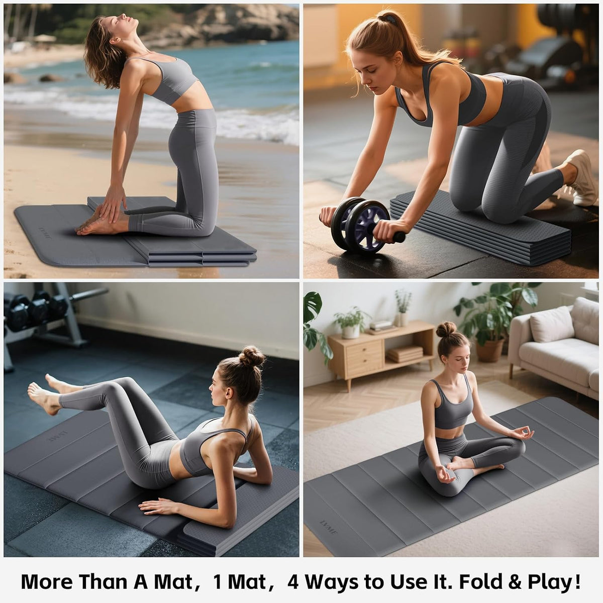 Foldable Yoga Mat Thick, 76"x26"x0.4" Extra Long, 10mm Exercise Mat