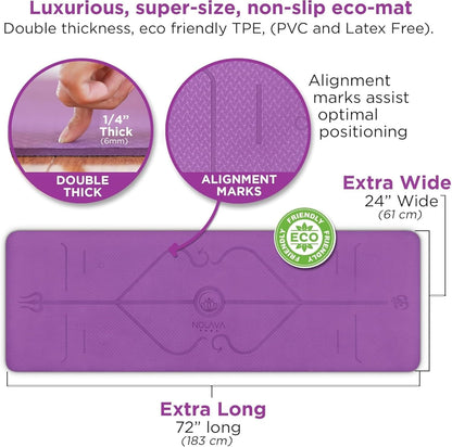 Nolava Yoga Mat with Bag – 72 x 24 inch, 1/4 inch Thick Non-Slip Mat – Includes Slap Band, Black Zippered Carry Tote with Mat Sleeve & Inner Pocket – For Yoga, Pilates, Home or Studio.