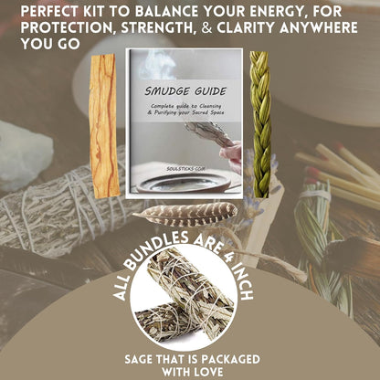 Organic Smudge Kit – Yerba Santa, Palo Santo, Sweetgrass Braid, Feather & Smudge Guide | Home Cleansing Kit for Meditation, Yoga, Energy Healing & Gift (Starter Kit, Yerba Santa Sage)