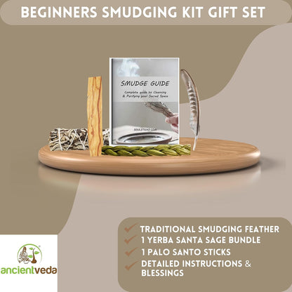 Organic Smudge Kit – Yerba Santa, Palo Santo, Sweetgrass Braid, Feather & Smudge Guide | Home Cleansing Kit for Meditation, Yoga, Energy Healing & Gift (Starter Kit, Yerba Santa Sage)