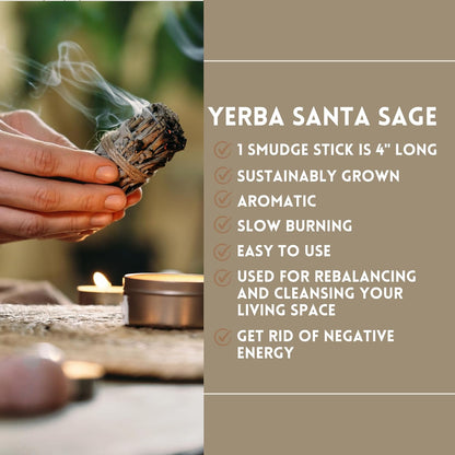 Organic Smudge Kit – Yerba Santa, Palo Santo, Sweetgrass Braid, Feather & Smudge Guide | Home Cleansing Kit for Meditation, Yoga, Energy Healing & Gift (Starter Kit, Yerba Santa Sage)