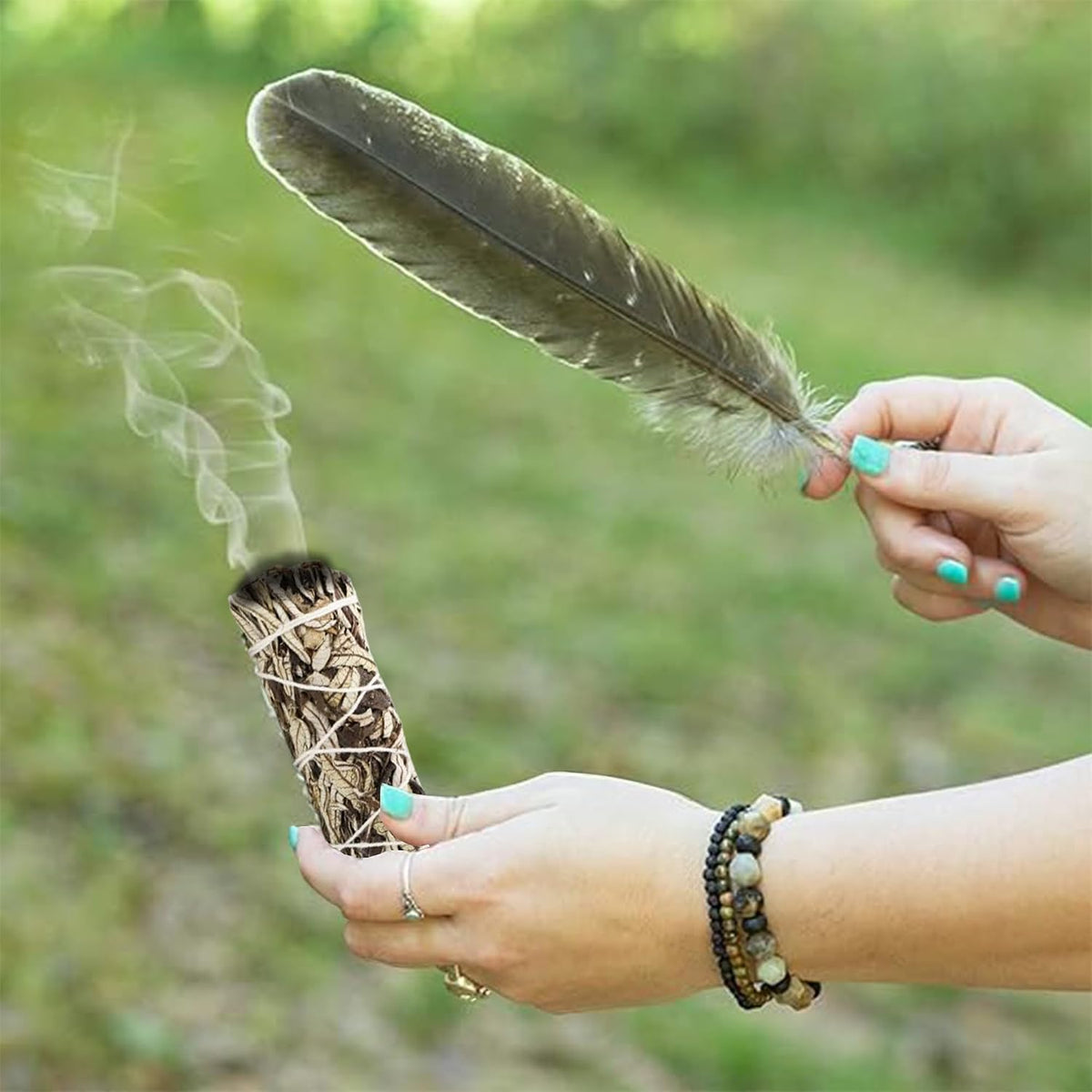 Organic Smudge Kit – Yerba Santa, Palo Santo, Sweetgrass Braid, Feather & Smudge Guide | Home Cleansing Kit for Meditation, Yoga, Energy Healing & Gift (Starter Kit, Yerba Santa Sage)