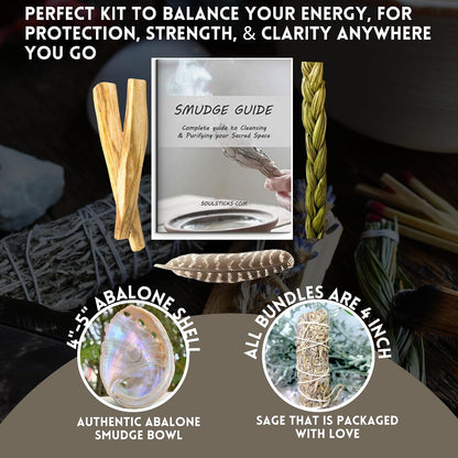 Organic Smudge Kit – Yerba Santa, Palo Santo, Sweetgrass Braid, Feather & Smudge Guide | Home Cleansing Kit for Meditation, Yoga, Energy Healing & Gift (Starter Kit, Yerba Santa Sage)