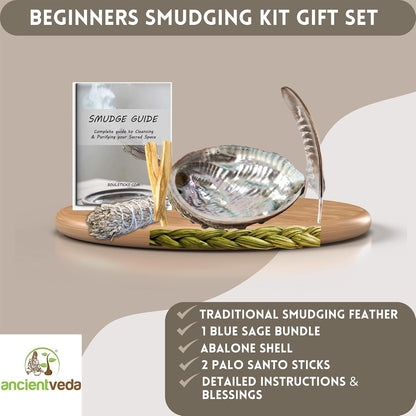 Organic Smudge Kit – Yerba Santa, Palo Santo, Sweetgrass Braid, Feather & Smudge Guide | Home Cleansing Kit for Meditation, Yoga, Energy Healing & Gift (Starter Kit, Yerba Santa Sage)