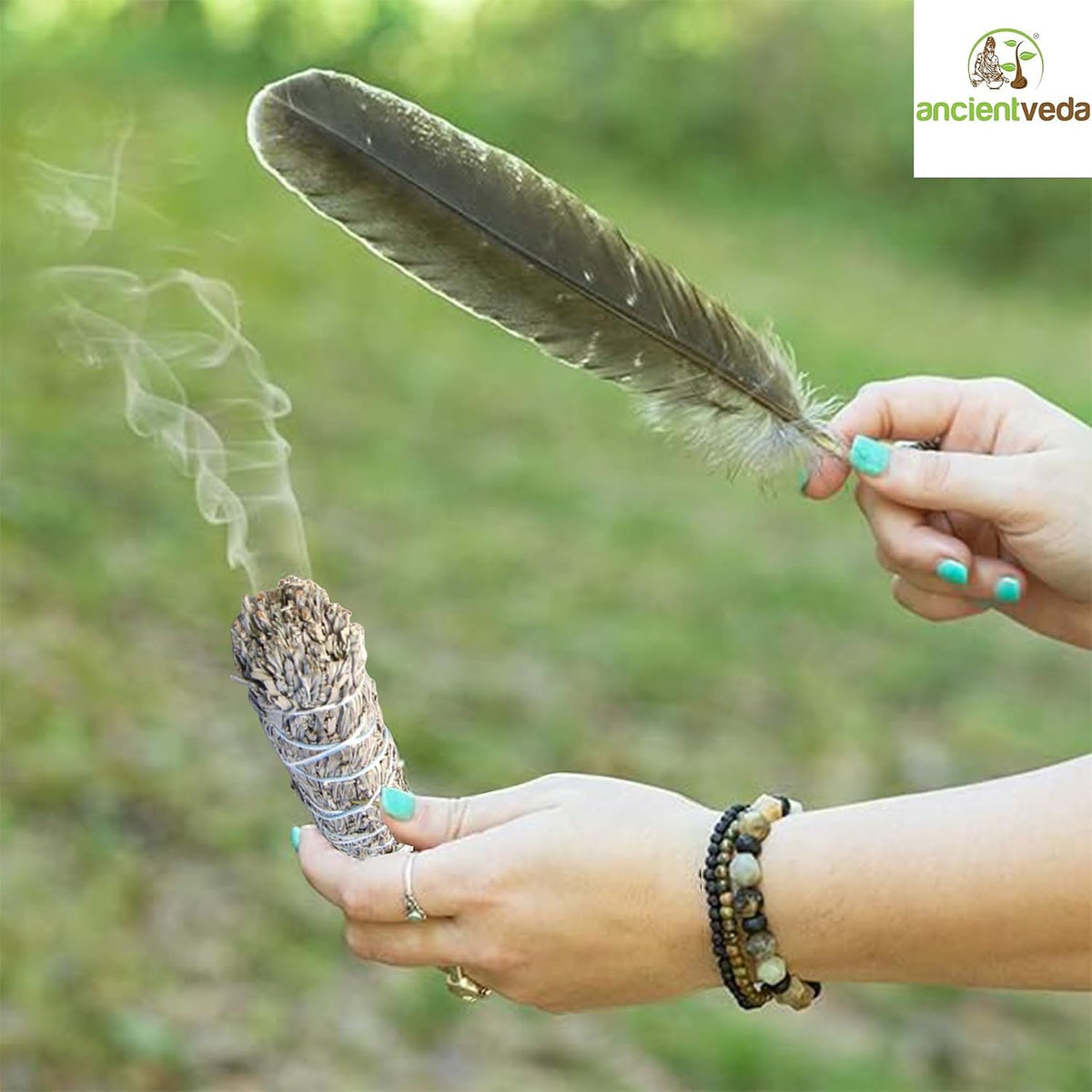 Organic Smudge Kit – Yerba Santa, Palo Santo, Sweetgrass Braid, Feather & Smudge Guide | Home Cleansing Kit for Meditation, Yoga, Energy Healing & Gift (Starter Kit, Yerba Santa Sage)