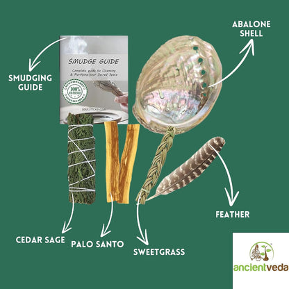 Organic Smudge Kit – Yerba Santa, Palo Santo, Sweetgrass Braid, Feather & Smudge Guide | Home Cleansing Kit for Meditation, Yoga, Energy Healing & Gift (Starter Kit, Yerba Santa Sage)