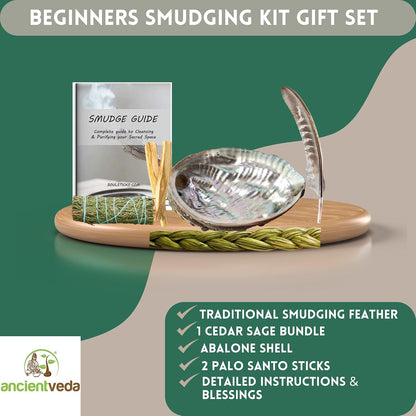 Organic Smudge Kit – Yerba Santa, Palo Santo, Sweetgrass Braid, Feather & Smudge Guide | Home Cleansing Kit for Meditation, Yoga, Energy Healing & Gift (Starter Kit, Yerba Santa Sage)