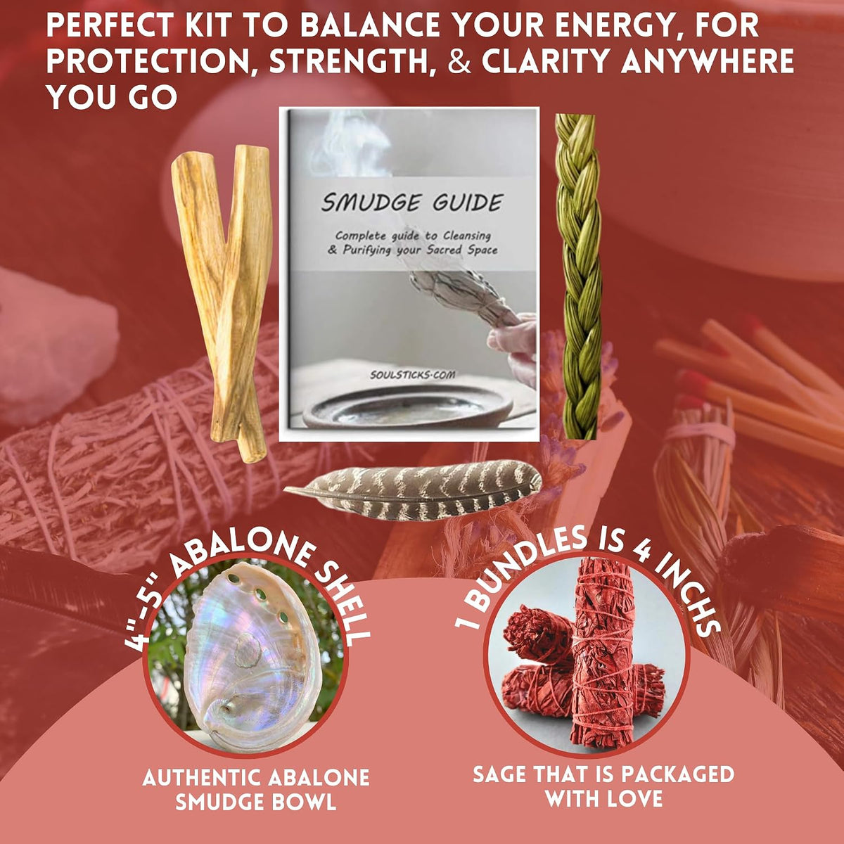 Organic Smudge Kit – Yerba Santa, Palo Santo, Sweetgrass Braid, Feather & Smudge Guide | Home Cleansing Kit for Meditation, Yoga, Energy Healing & Gift (Starter Kit, Yerba Santa Sage)