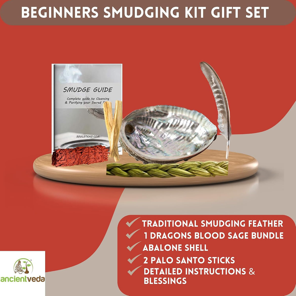 Organic Smudge Kit – Yerba Santa, Palo Santo, Sweetgrass Braid, Feather & Smudge Guide | Home Cleansing Kit for Meditation, Yoga, Energy Healing & Gift (Starter Kit, Yerba Santa Sage)