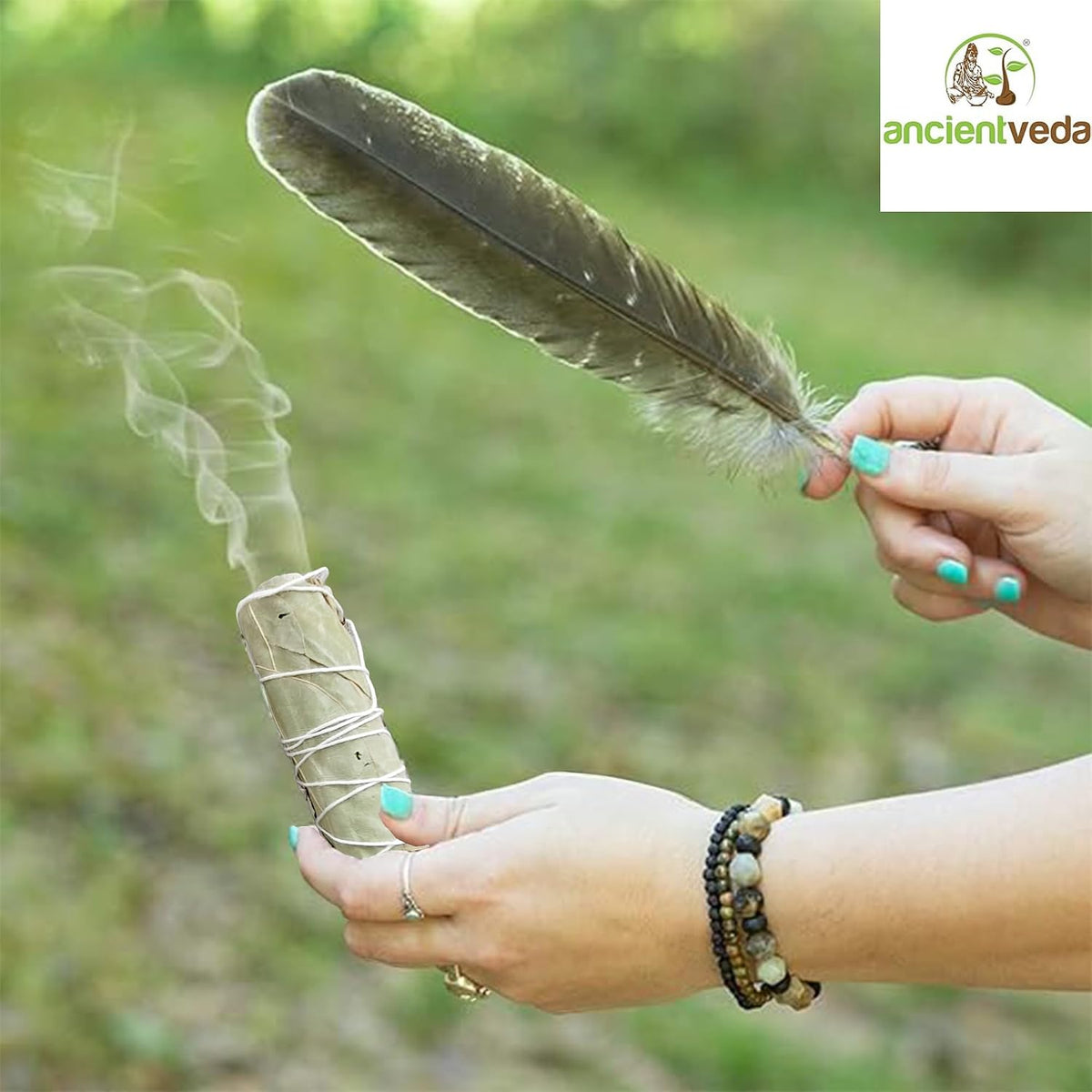 Organic Smudge Kit – Yerba Santa, Palo Santo, Sweetgrass Braid, Feather & Smudge Guide | Home Cleansing Kit for Meditation, Yoga, Energy Healing & Gift (Starter Kit, Yerba Santa Sage)