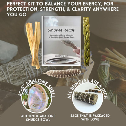 Organic Smudge Kit – Yerba Santa, Palo Santo, Sweetgrass Braid, Feather & Smudge Guide | Home Cleansing Kit for Meditation, Yoga, Energy Healing & Gift (Starter Kit, Yerba Santa Sage)