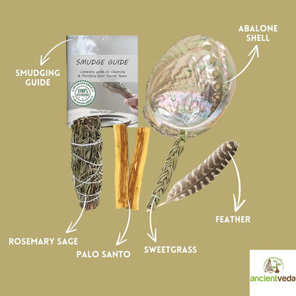 Organic Smudge Kit – Yerba Santa, Palo Santo, Sweetgrass Braid, Feather & Smudge Guide | Home Cleansing Kit for Meditation, Yoga, Energy Healing & Gift (Starter Kit, Yerba Santa Sage)