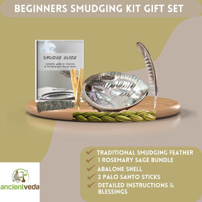 Organic Smudge Kit – Yerba Santa, Palo Santo, Sweetgrass Braid, Feather & Smudge Guide | Home Cleansing Kit for Meditation, Yoga, Energy Healing & Gift (Starter Kit, Yerba Santa Sage)