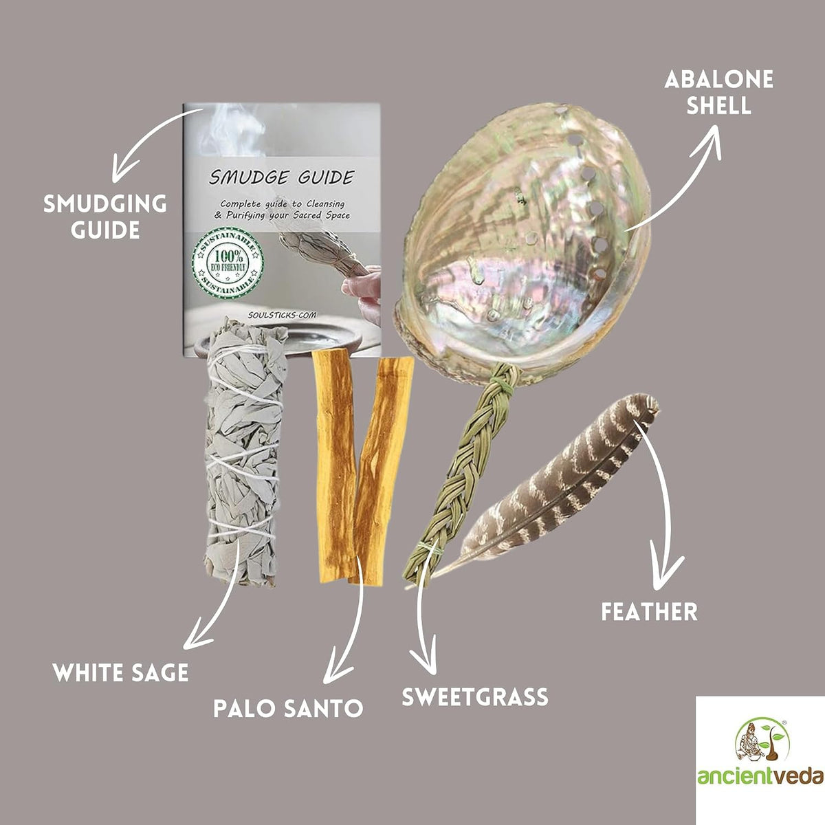 Organic Smudge Kit – Yerba Santa, Palo Santo, Sweetgrass Braid, Feather & Smudge Guide | Home Cleansing Kit for Meditation, Yoga, Energy Healing & Gift (Starter Kit, Yerba Santa Sage)