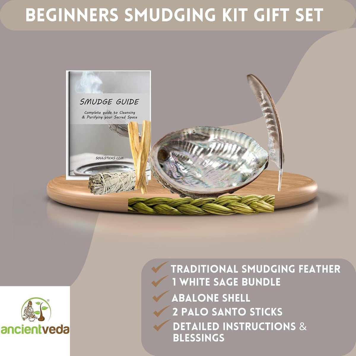 Organic Smudge Kit – Yerba Santa, Palo Santo, Sweetgrass Braid, Feather & Smudge Guide | Home Cleansing Kit for Meditation, Yoga, Energy Healing & Gift (Starter Kit, Yerba Santa Sage)