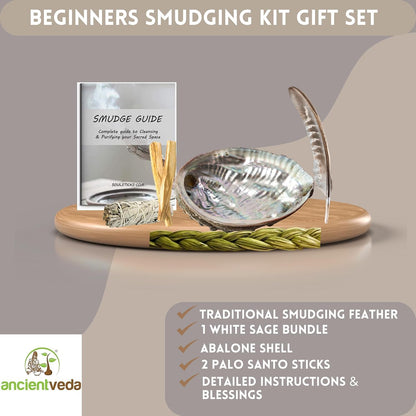 Organic Smudge Kit – Yerba Santa, Palo Santo, Sweetgrass Braid, Feather & Smudge Guide | Home Cleansing Kit for Meditation, Yoga, Energy Healing & Gift (Starter Kit, Yerba Santa Sage)