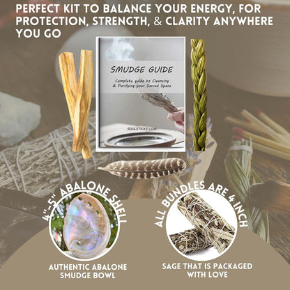 Organic Smudge Kit – Yerba Santa, Palo Santo, Sweetgrass Braid, Feather & Smudge Guide | Home Cleansing Kit for Meditation, Yoga, Energy Healing & Gift (Starter Kit, Yerba Santa Sage)