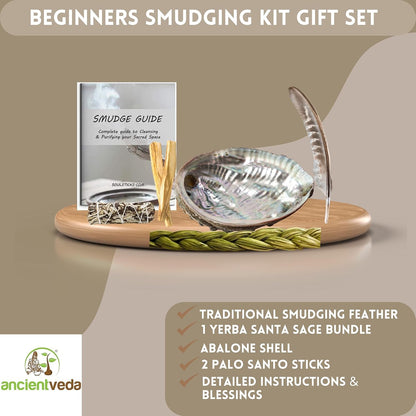 Organic Smudge Kit – Yerba Santa, Palo Santo, Sweetgrass Braid, Feather & Smudge Guide | Home Cleansing Kit for Meditation, Yoga, Energy Healing & Gift (Starter Kit, Yerba Santa Sage)