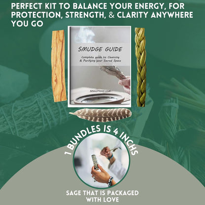 Organic Smudge Kit – Yerba Santa, Palo Santo, Sweetgrass Braid, Feather & Smudge Guide | Home Cleansing Kit for Meditation, Yoga, Energy Healing & Gift (Starter Kit, Yerba Santa Sage)