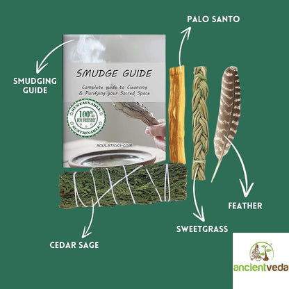 Organic Smudge Kit – Yerba Santa, Palo Santo, Sweetgrass Braid, Feather & Smudge Guide | Home Cleansing Kit for Meditation, Yoga, Energy Healing & Gift (Starter Kit, Yerba Santa Sage)