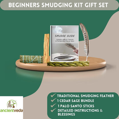Organic Smudge Kit – Yerba Santa, Palo Santo, Sweetgrass Braid, Feather & Smudge Guide | Home Cleansing Kit for Meditation, Yoga, Energy Healing & Gift (Starter Kit, Yerba Santa Sage)