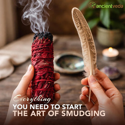 Organic Smudge Kit – Yerba Santa, Palo Santo, Sweetgrass Braid, Feather & Smudge Guide | Home Cleansing Kit for Meditation, Yoga, Energy Healing & Gift (Starter Kit, Yerba Santa Sage)