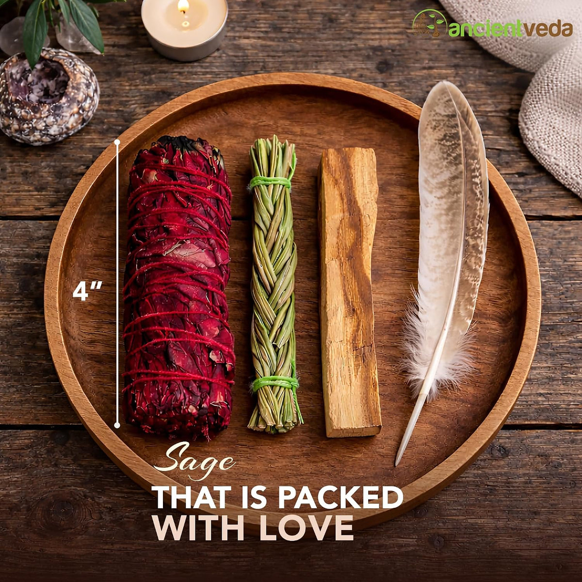 Organic Smudge Kit – Yerba Santa, Palo Santo, Sweetgrass Braid, Feather & Smudge Guide | Home Cleansing Kit for Meditation, Yoga, Energy Healing & Gift (Starter Kit, Yerba Santa Sage)