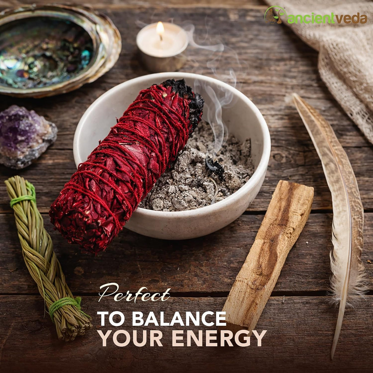 Organic Smudge Kit – Yerba Santa, Palo Santo, Sweetgrass Braid, Feather & Smudge Guide | Home Cleansing Kit for Meditation, Yoga, Energy Healing & Gift (Starter Kit, Yerba Santa Sage)