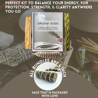Organic Smudge Kit – Yerba Santa, Palo Santo, Sweetgrass Braid, Feather & Smudge Guide | Home Cleansing Kit for Meditation, Yoga, Energy Healing & Gift (Starter Kit, Yerba Santa Sage)