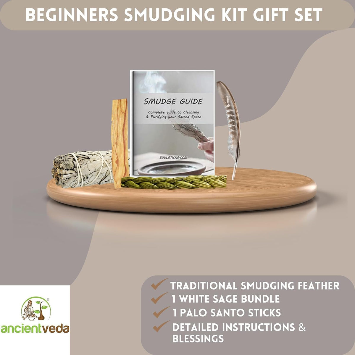Organic Smudge Kit – Yerba Santa, Palo Santo, Sweetgrass Braid, Feather & Smudge Guide | Home Cleansing Kit for Meditation, Yoga, Energy Healing & Gift (Starter Kit, Yerba Santa Sage)
