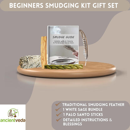 Organic Smudge Kit – Yerba Santa, Palo Santo, Sweetgrass Braid, Feather & Smudge Guide | Home Cleansing Kit for Meditation, Yoga, Energy Healing & Gift (Starter Kit, Yerba Santa Sage)