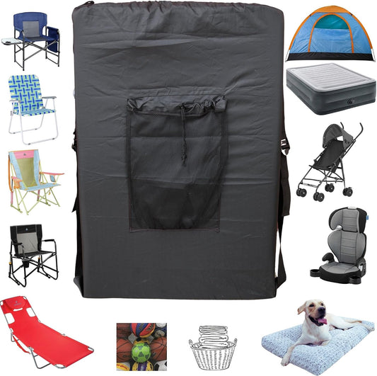 BLACK (Large 36"x24"x6") Beach Chair Bag. For Tent, Camping Mattress, Recliner, Dog Bed, Director & Lounge Chair, Booster Seat, Laundry. Light Duty 420D Polyester w/Adjustable Straps.