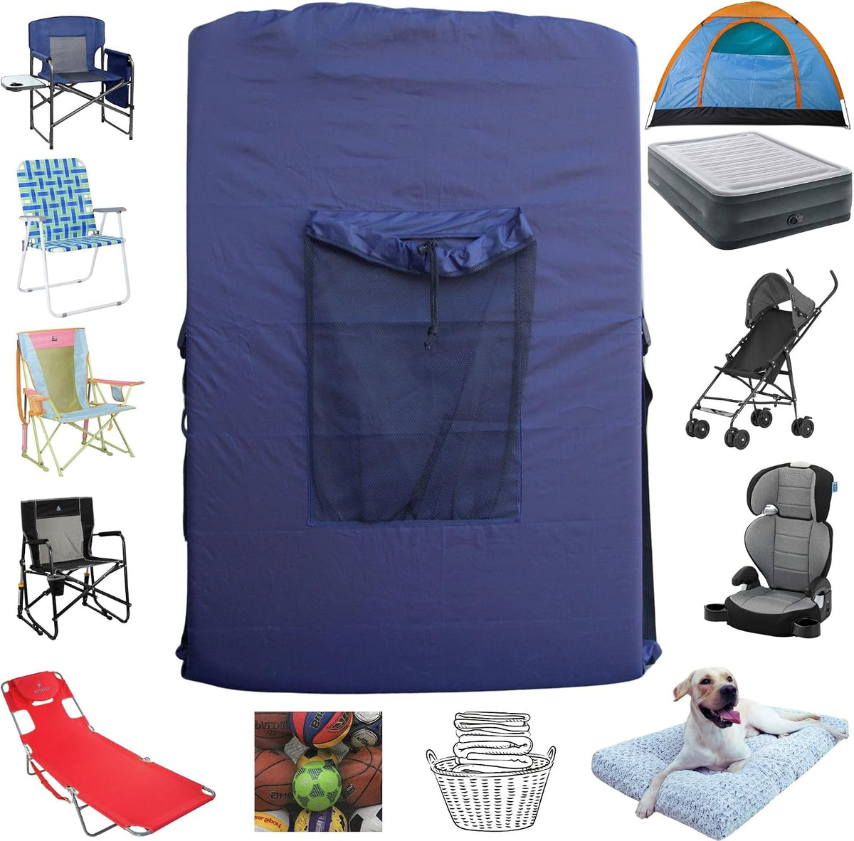 BLACK (Large 36"x24"x6") Beach Chair Bag. For Tent, Camping Mattress, Recliner, Dog Bed, Director & Lounge Chair, Booster Seat, Laundry. Light Duty 420D Polyester w/Adjustable Straps.