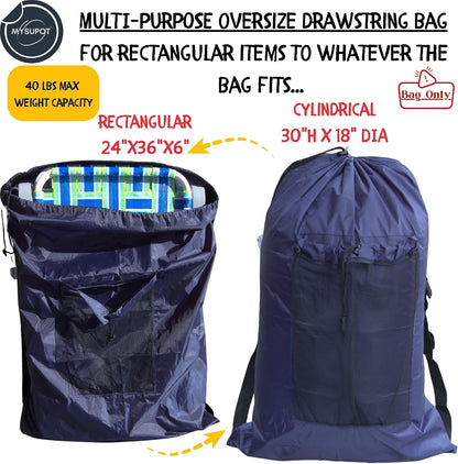 BLACK (Large 36"x24"x6") Beach Chair Bag. For Tent, Camping Mattress, Recliner, Dog Bed, Director & Lounge Chair, Booster Seat, Laundry. Light Duty 420D Polyester w/Adjustable Straps.