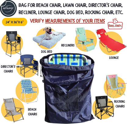 BLACK (Large 36"x24"x6") Beach Chair Bag. For Tent, Camping Mattress, Recliner, Dog Bed, Director & Lounge Chair, Booster Seat, Laundry. Light Duty 420D Polyester w/Adjustable Straps.