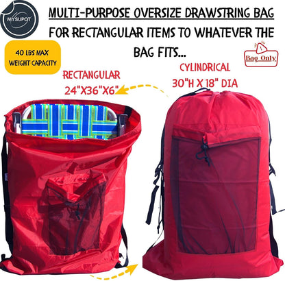 BLACK (Large 36"x24"x6") Beach Chair Bag. For Tent, Camping Mattress, Recliner, Dog Bed, Director & Lounge Chair, Booster Seat, Laundry. Light Duty 420D Polyester w/Adjustable Straps.