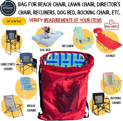 BLACK (Large 36"x24"x6") Beach Chair Bag. For Tent, Camping Mattress, Recliner, Dog Bed, Director & Lounge Chair, Booster Seat, Laundry. Light Duty 420D Polyester w/Adjustable Straps.